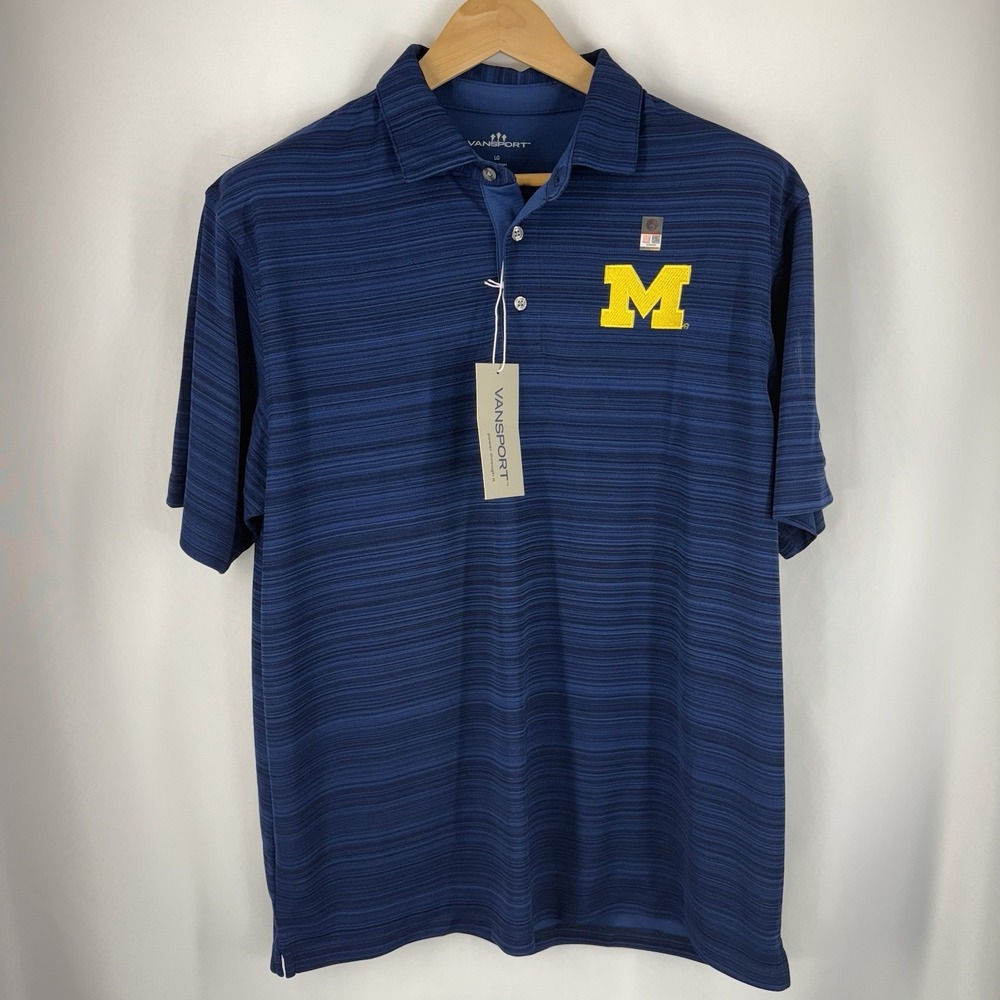 Michigan Wolverines Vansport Polo Shirt Blue NCAA Golf Men's‎ Large NWT Modelo